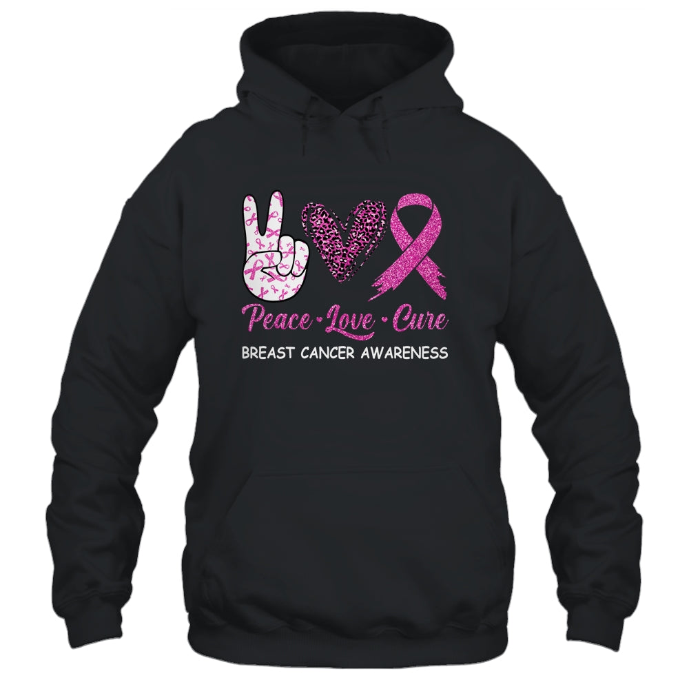 Breast Cancer Awareness Peace Love Cure Leopard Shirt & Hoodie | siriusteestore
