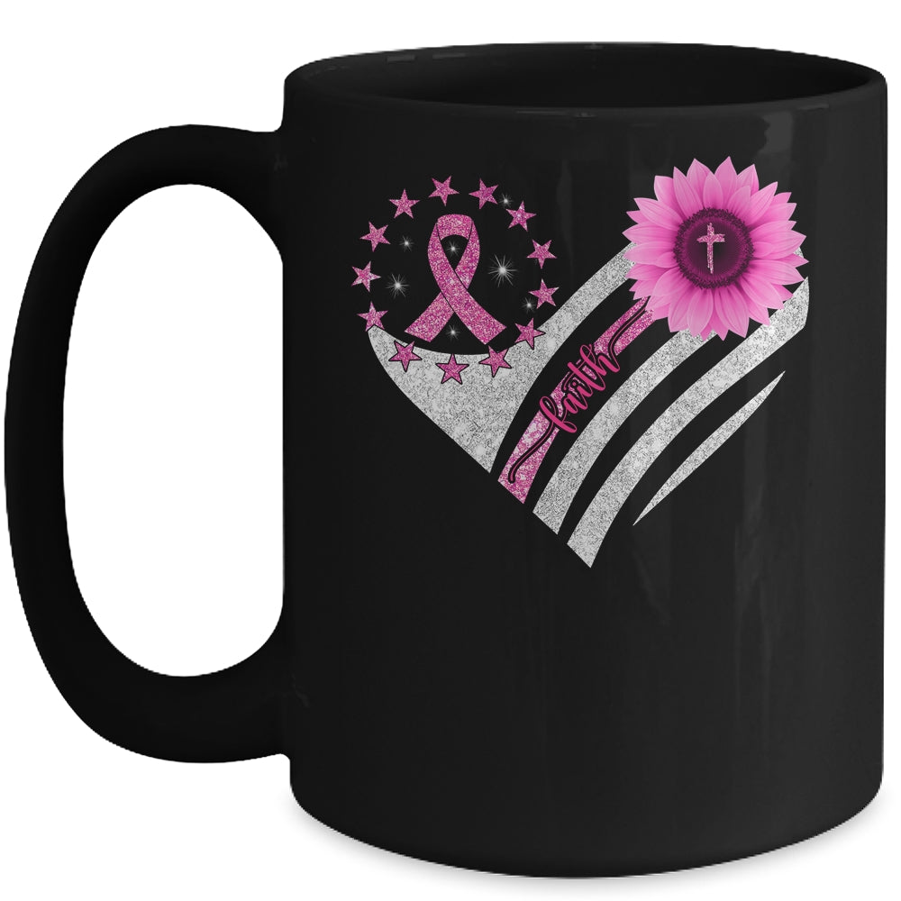Breast Cancer Awareness Sunflower Faith Bling Bling Mug | siriusteestore