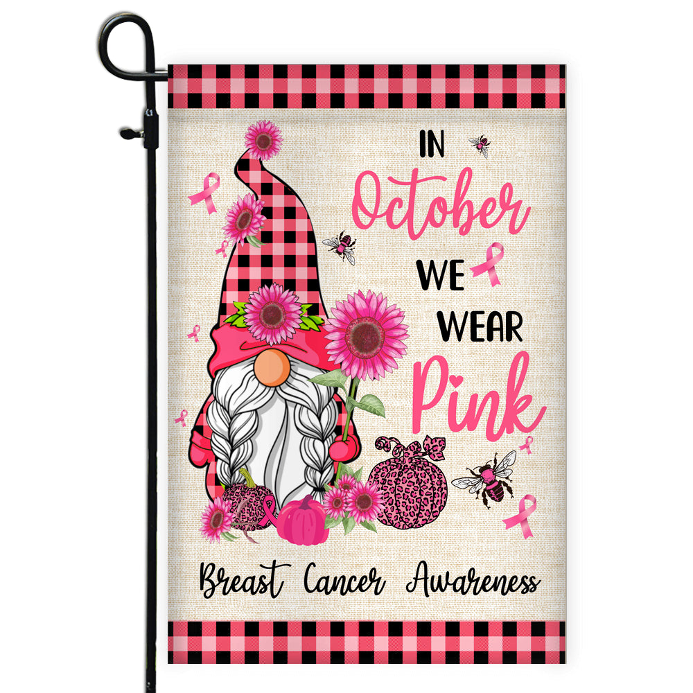 Breast Cancer Gnome Flag In October We Wear Pink | siriusteestore