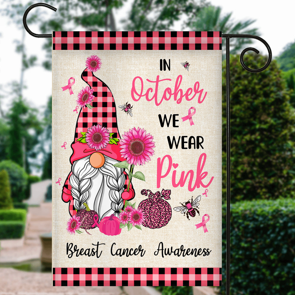Breast Cancer Gnome Flag In October We Wear Pink | siriusteestore