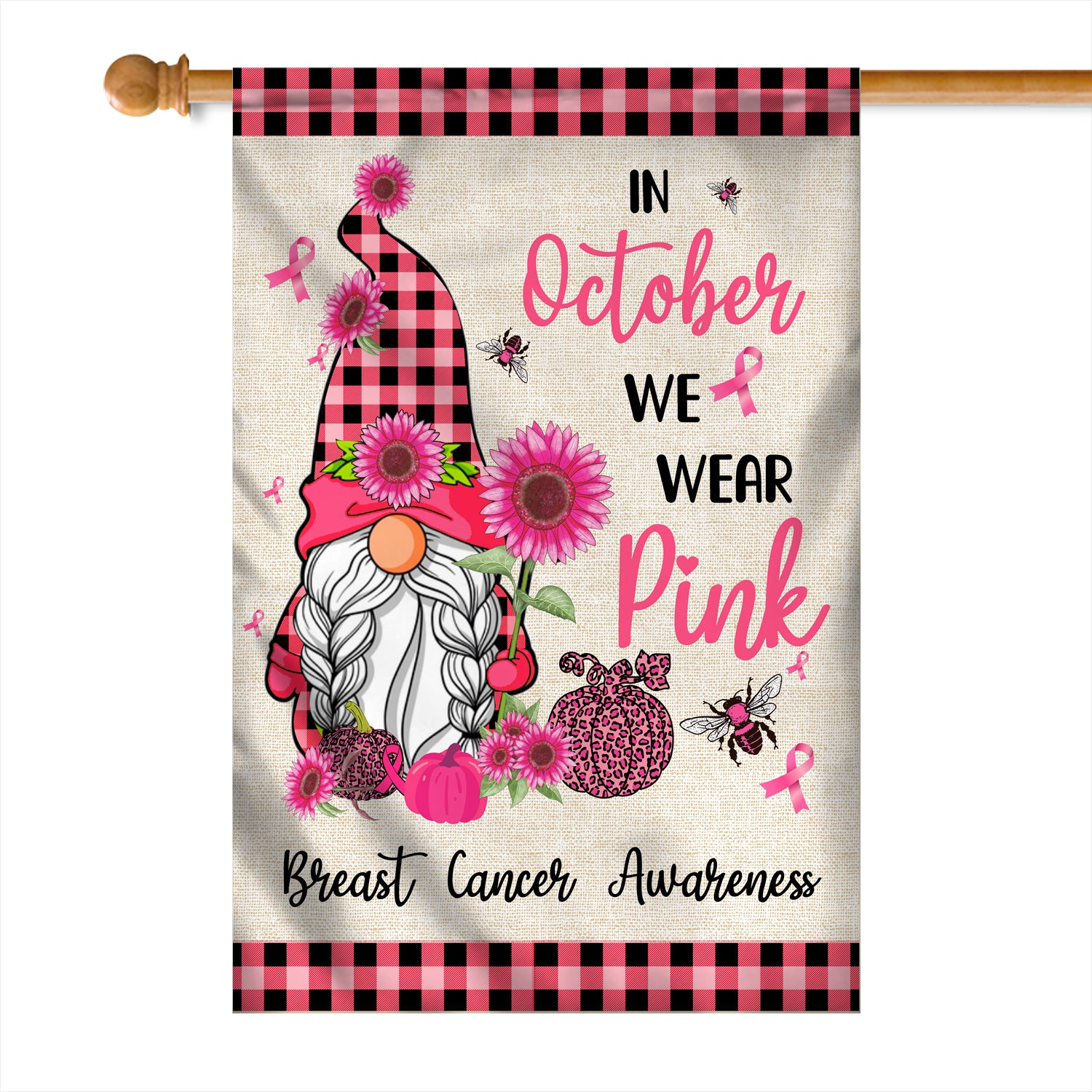 Breast Cancer Gnome Flag In October We Wear Pink | siriusteestore