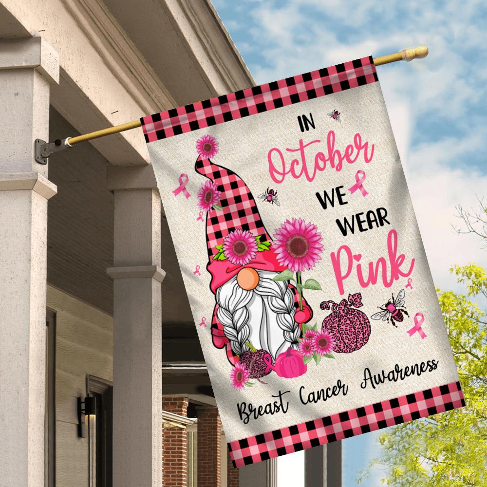 Breast Cancer Gnome Flag In October We Wear Pink