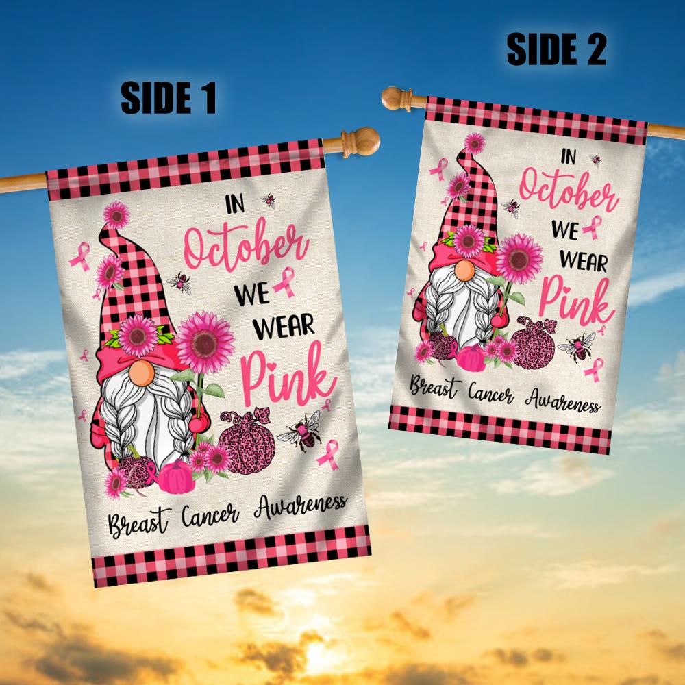 Breast Cancer Gnome Flag In October We Wear Pink