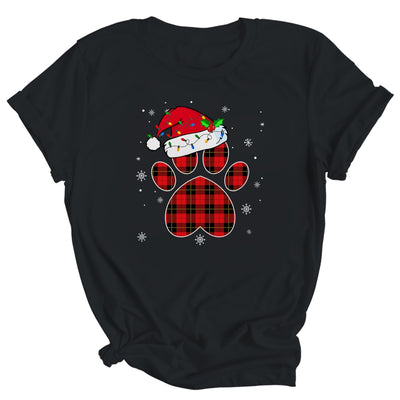 Buffalo Plaid Christmas Paw Dog With Santa Hat Lights Gift Shirt & Sweatshirt | siriusteestore