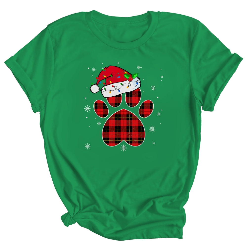 Buffalo Plaid Christmas Paw Dog With Santa Hat Lights Gift Shirt & Sweatshirt | siriusteestore