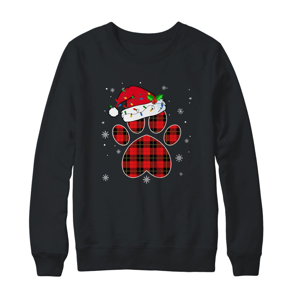 Buffalo Plaid Christmas Paw Dog With Santa Hat Lights Gift Shirt & Sweatshirt | siriusteestore