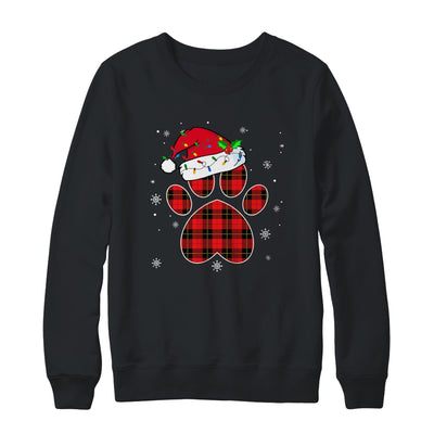 Buffalo Plaid Christmas Paw Dog With Santa Hat Lights Gift Shirt & Sweatshirt | siriusteestore