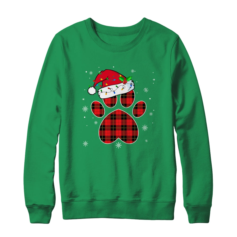 Buffalo Plaid Christmas Paw Dog With Santa Hat Lights Gift Shirt & Sweatshirt | siriusteestore