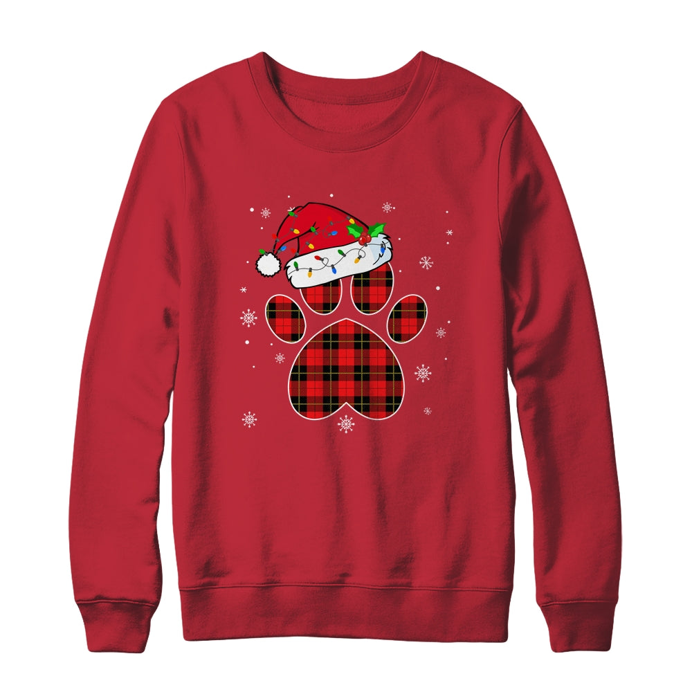Buffalo Plaid Christmas Paw Dog With Santa Hat Lights Gift Shirt & Sweatshirt | siriusteestore