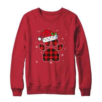 Buffalo Plaid Christmas Paw Dog With Santa Hat Lights Gift Shirt & Sweatshirt | siriusteestore