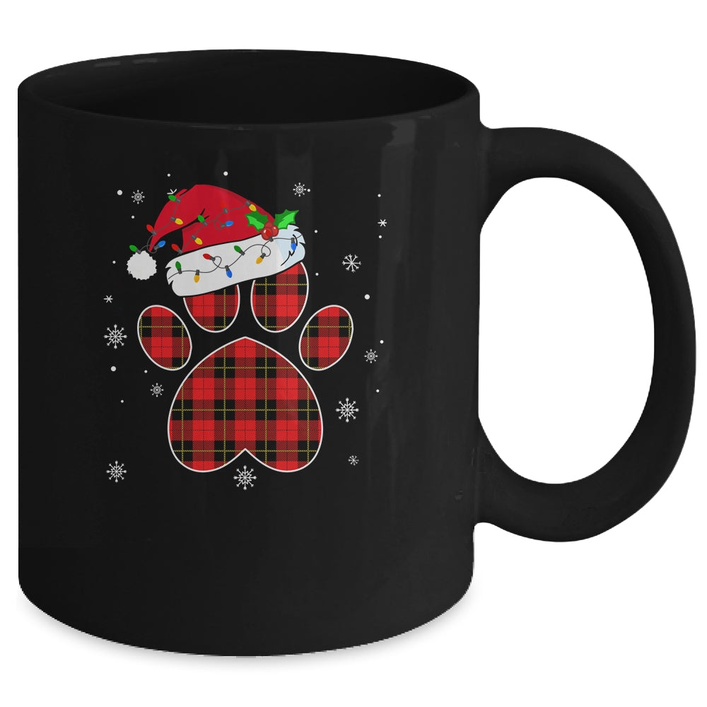 Buffalo Plaid Christmas Paw Dog With Santa Hat Lights Gift Mug | siriusteestore