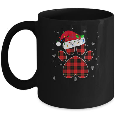 Buffalo Plaid Christmas Paw Dog With Santa Hat Lights Gift Mug | siriusteestore