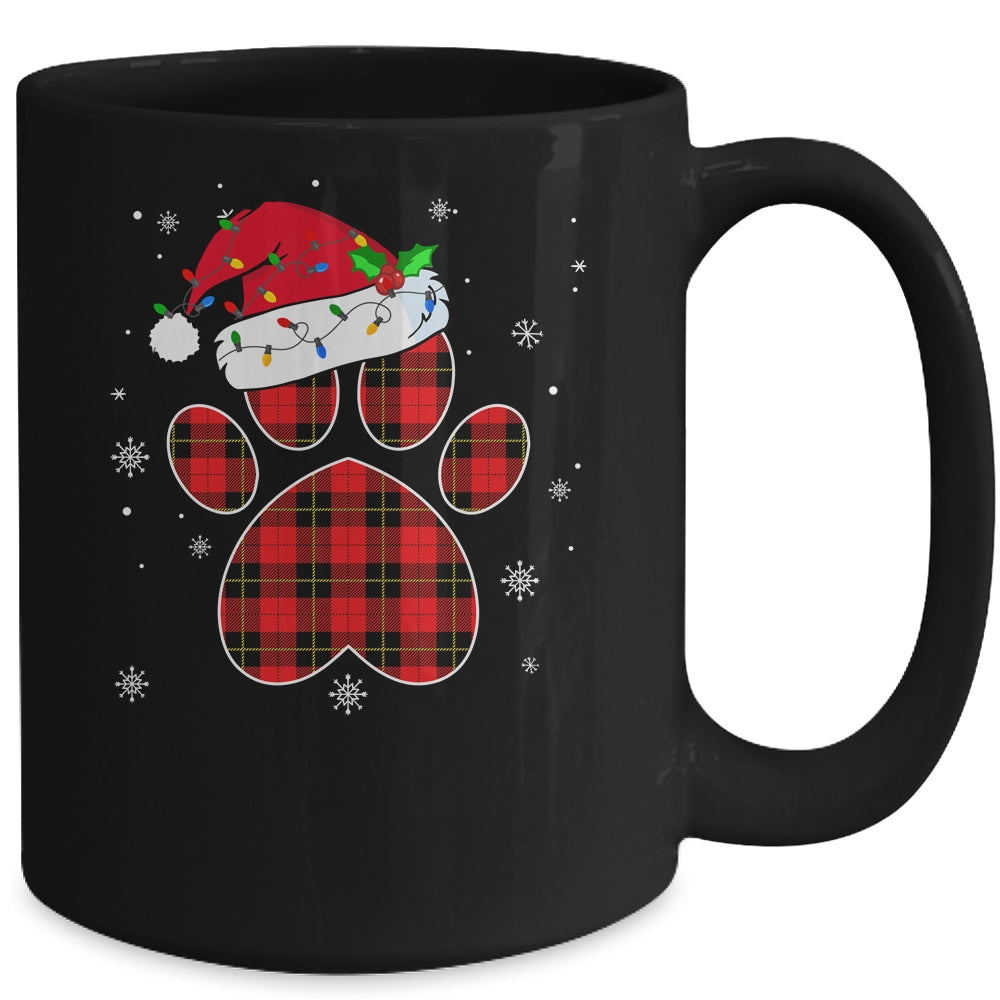 Buffalo Plaid Christmas Paw Dog With Santa Hat Lights Gift Mug | siriusteestore