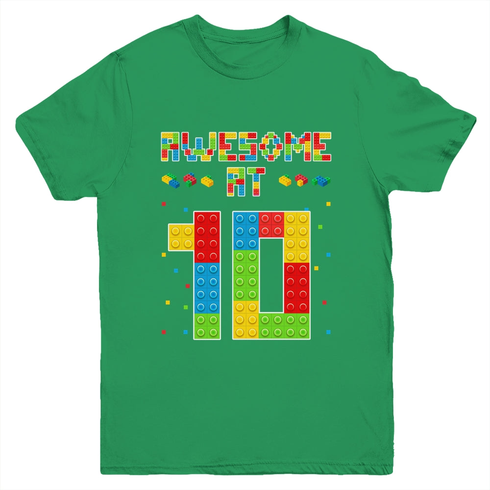 Building Blocks Bricks Awesome at 10 Years Old Birthday Boy Youth Shirt | siriusteestore