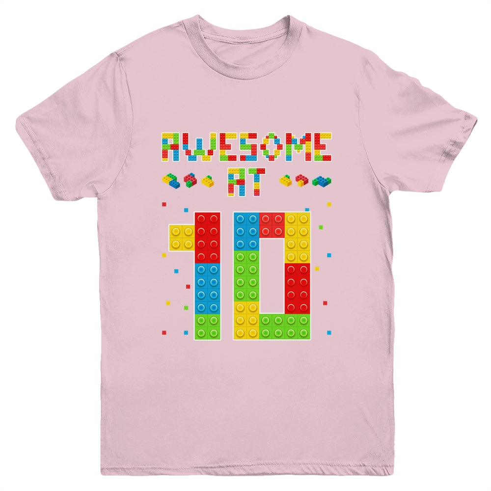 Building Blocks Bricks Awesome at 10 Years Old Birthday Boy Youth Shirt | siriusteestore