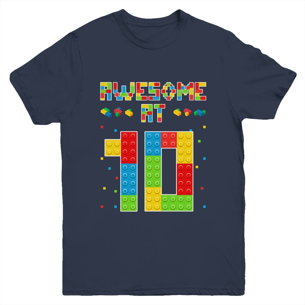 Building Blocks Bricks Awesome at 10 Years Old Birthday Boy Youth Shirt | siriusteestore