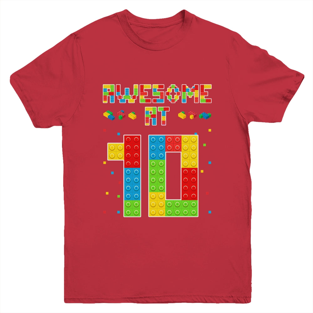 Building Blocks Bricks Awesome at 10 Years Old Birthday Boy Youth Shirt | siriusteestore