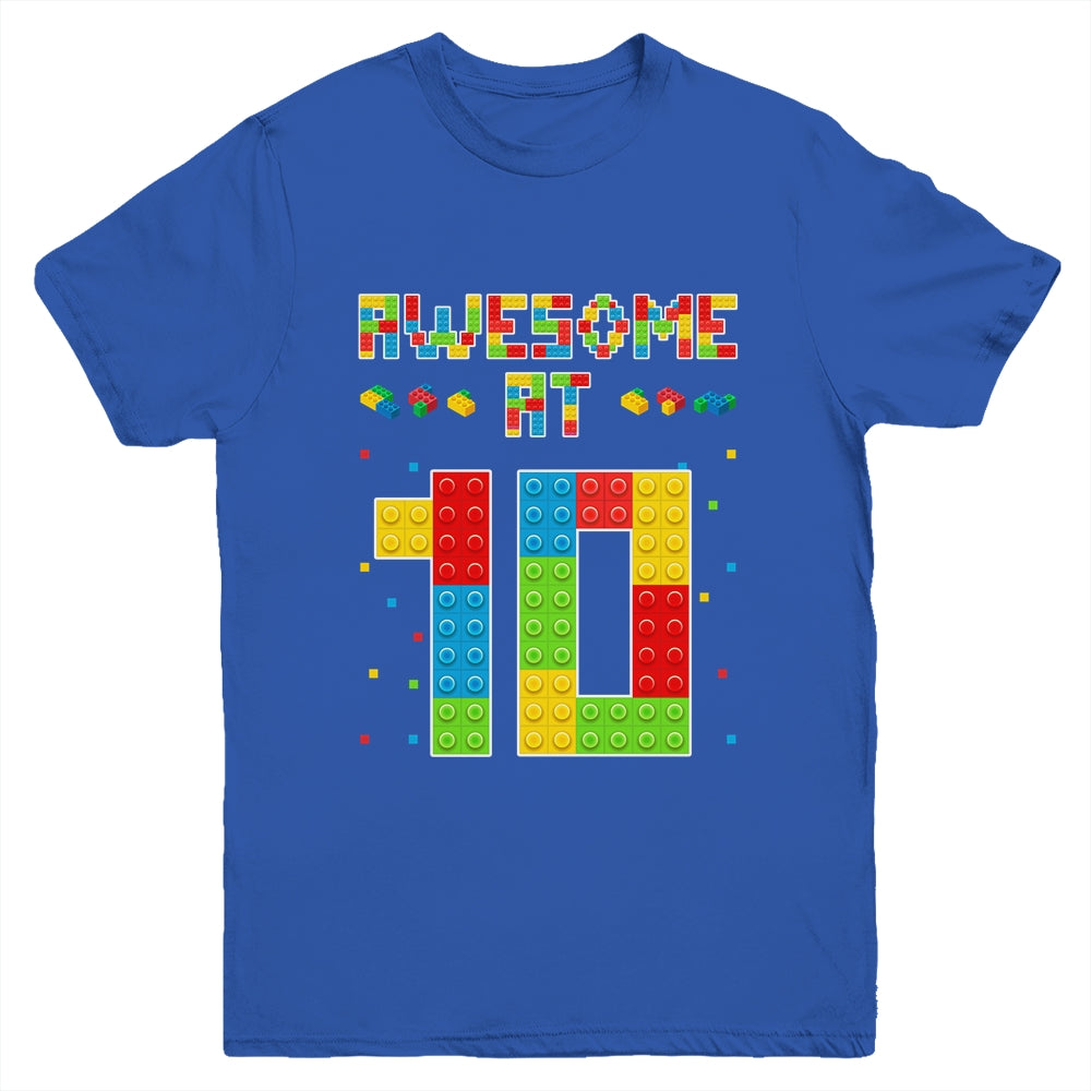 Building Blocks Bricks Awesome at 10 Years Old Birthday Boy Youth Shirt | siriusteestore