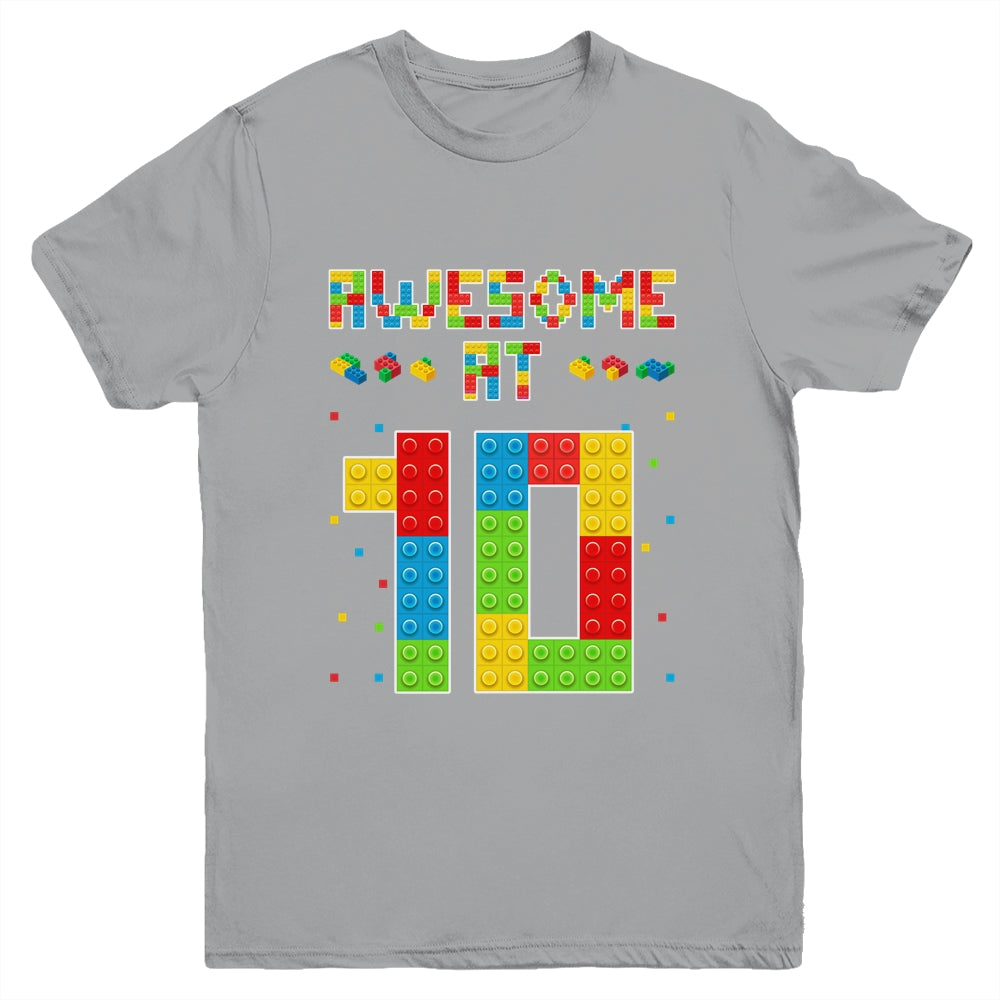Building Blocks Bricks Awesome at 10 Years Old Birthday Boy Youth Shirt | siriusteestore