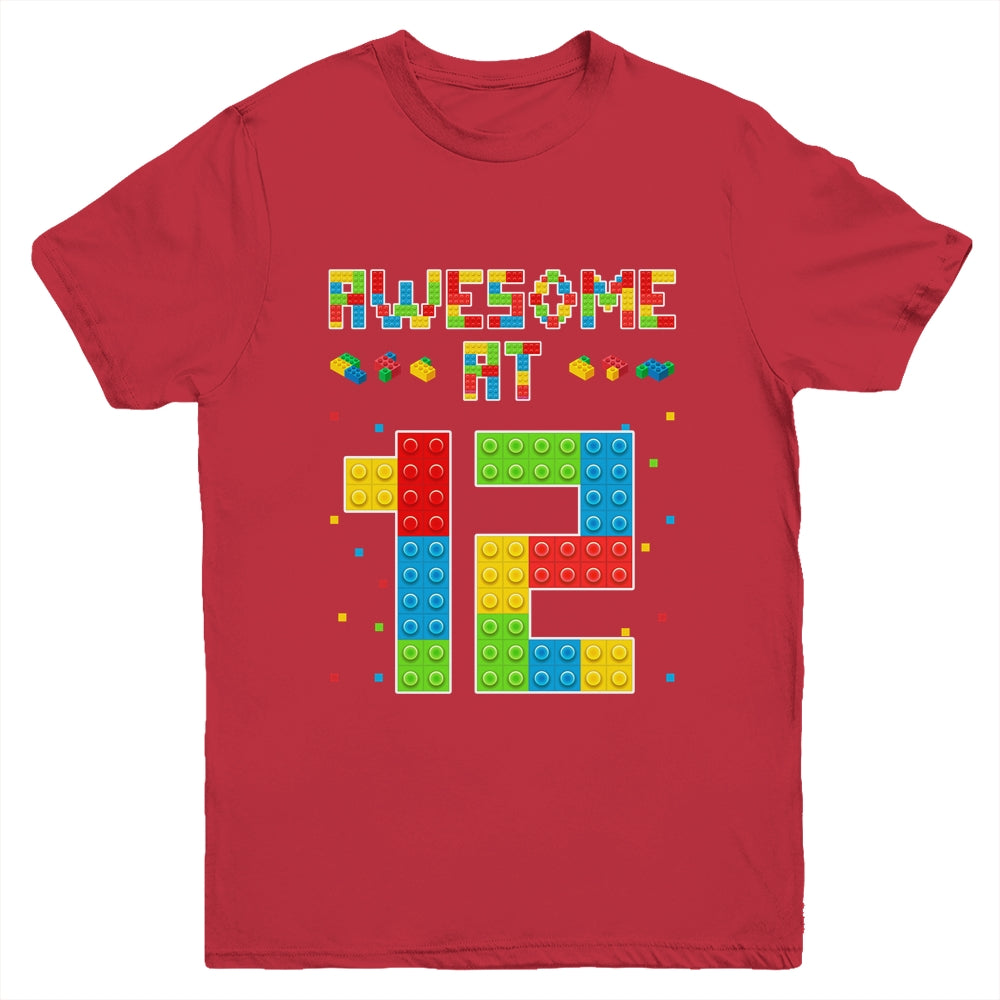 Building Blocks Bricks Awesome at 12 Years Old Birthday Boy Youth Shirt | siriusteestore