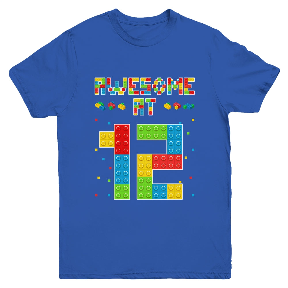 Building Blocks Bricks Awesome at 12 Years Old Birthday Boy Youth Shirt | siriusteestore
