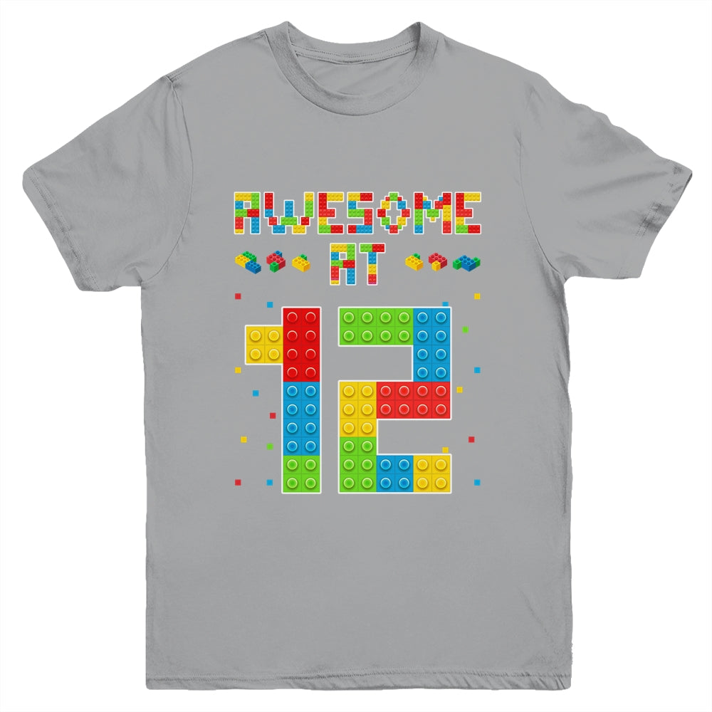 Building Blocks Bricks Awesome at 12 Years Old Birthday Boy Youth Shirt | siriusteestore