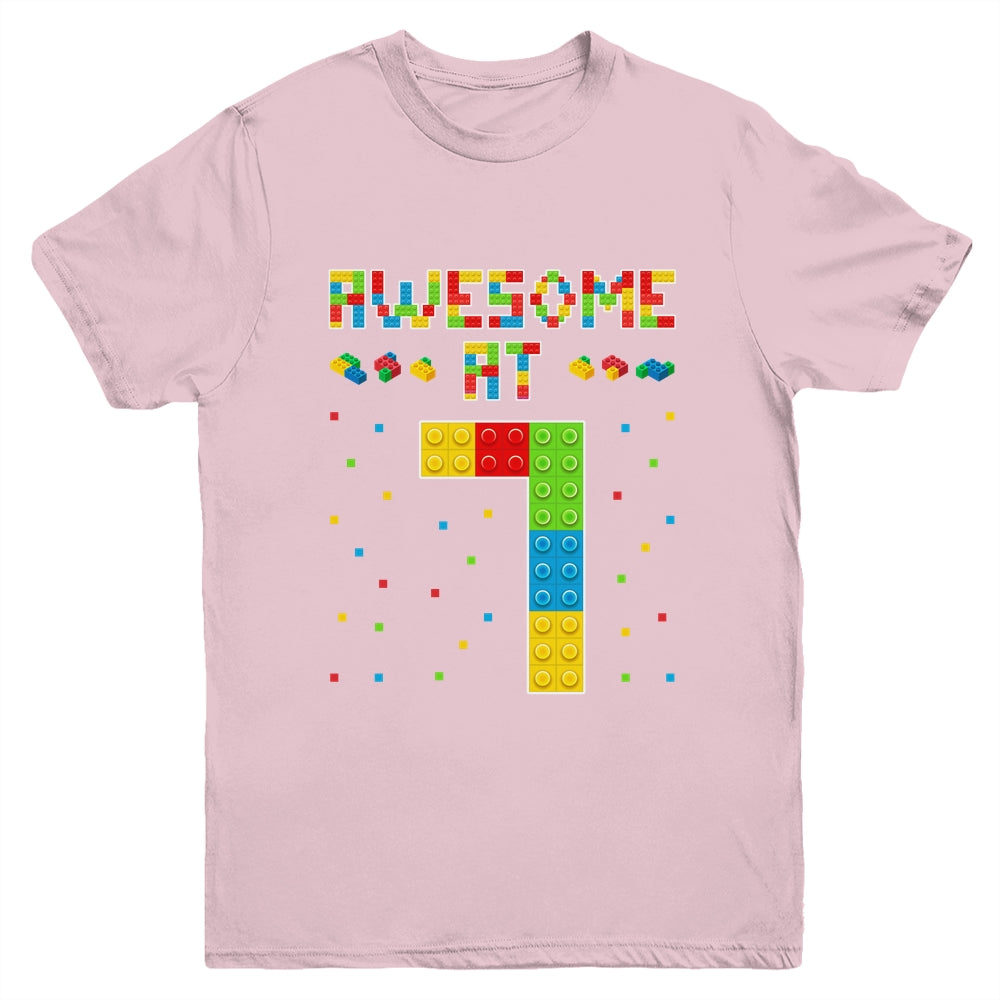 Building Blocks Bricks Awesome at 7 Years Old Birthday Boy Youth Shirt | siriusteestore