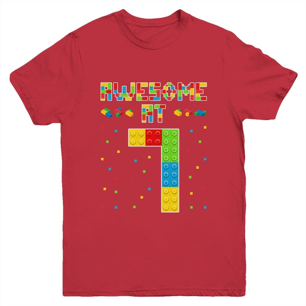 Building Blocks Bricks Awesome at 7 Years Old Birthday Boy Youth Shirt | siriusteestore