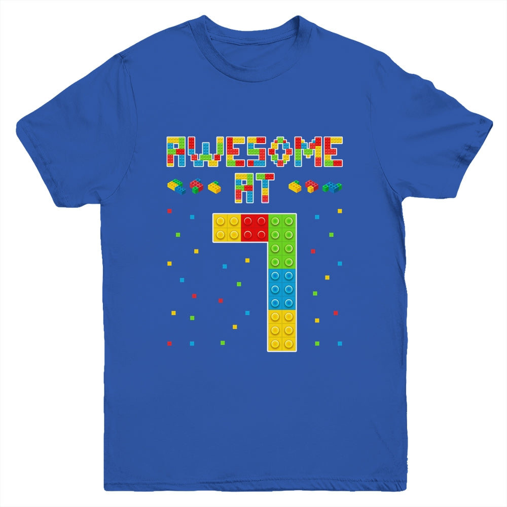 Building Blocks Bricks Awesome at 7 Years Old Birthday Boy Youth Shirt | siriusteestore