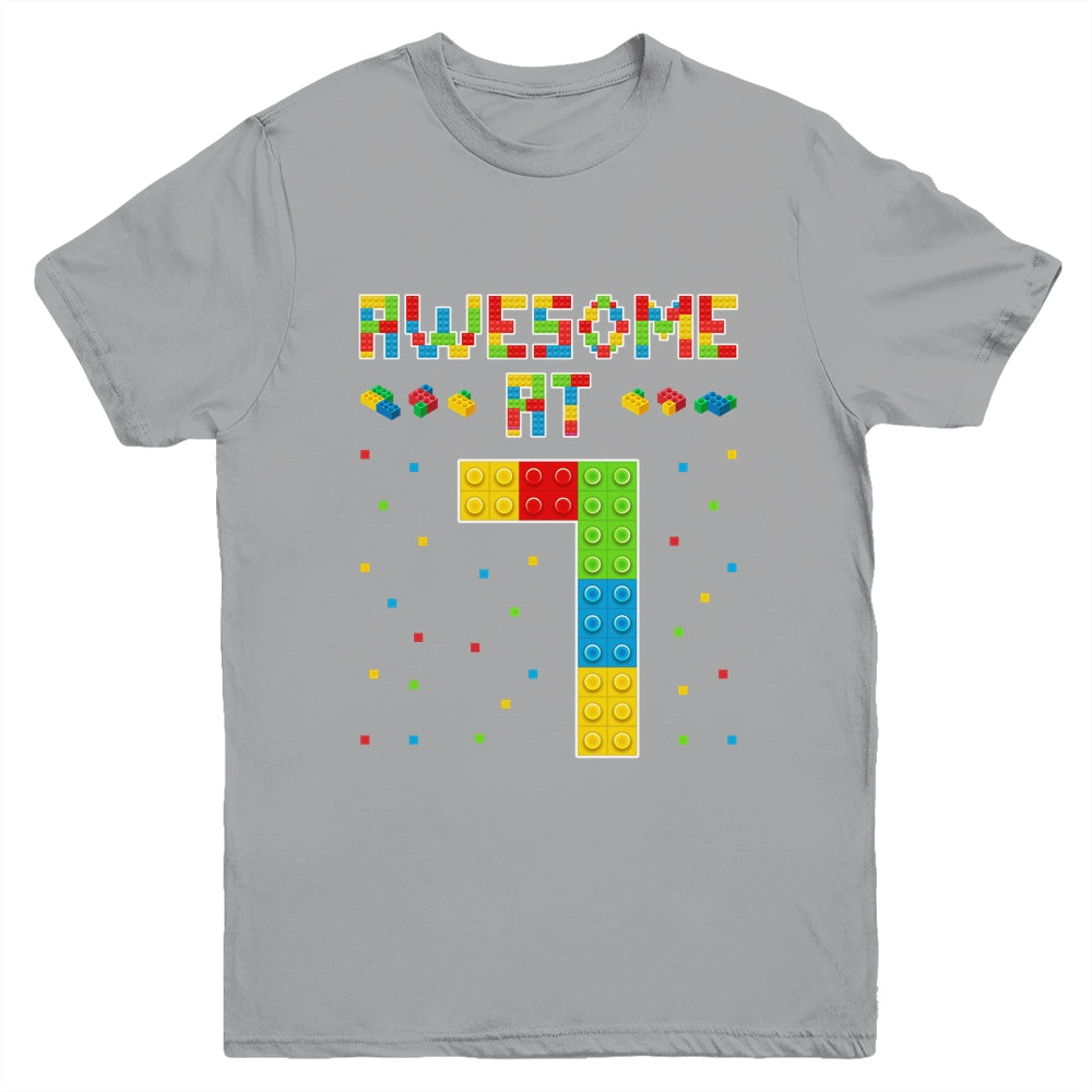 Building Blocks Bricks Awesome at 7 Years Old Birthday Boy Youth Shirt | siriusteestore