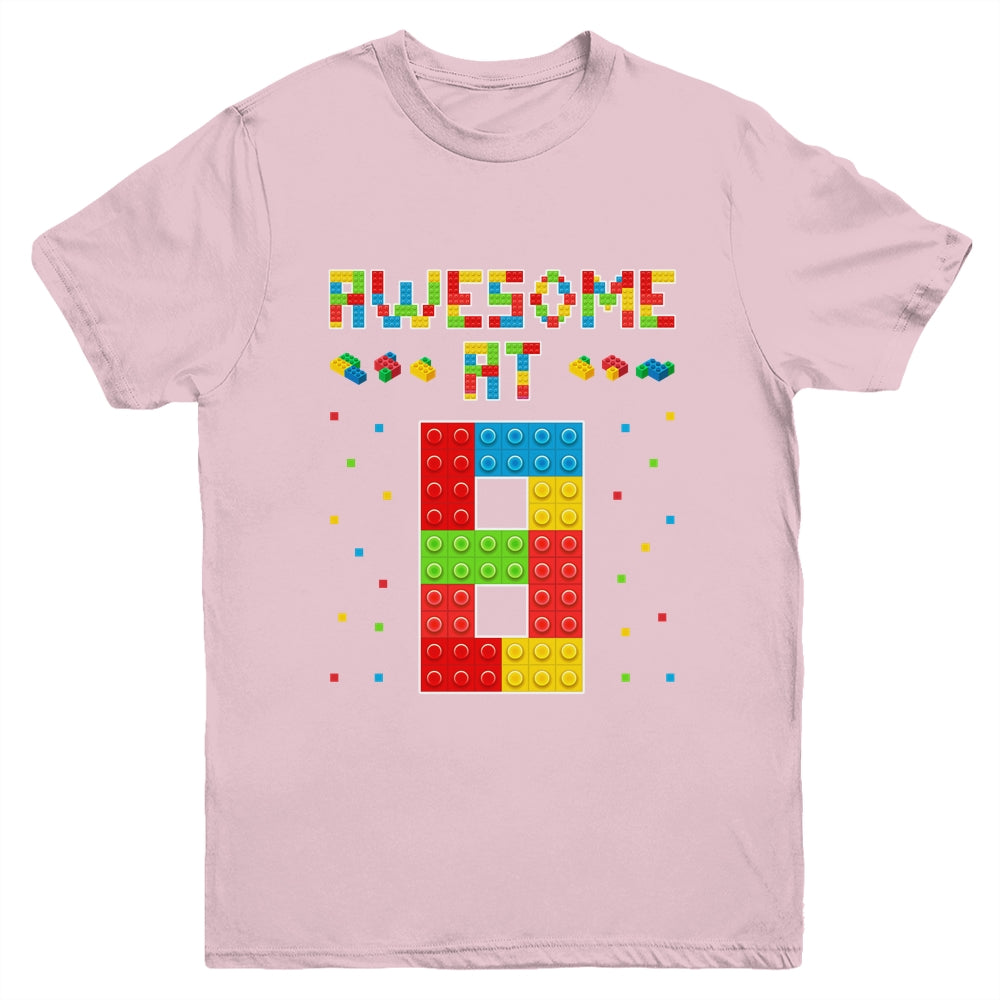Building Blocks Bricks Awesome at 8 Years Old Birthday Boy Youth Shirt | siriusteestore