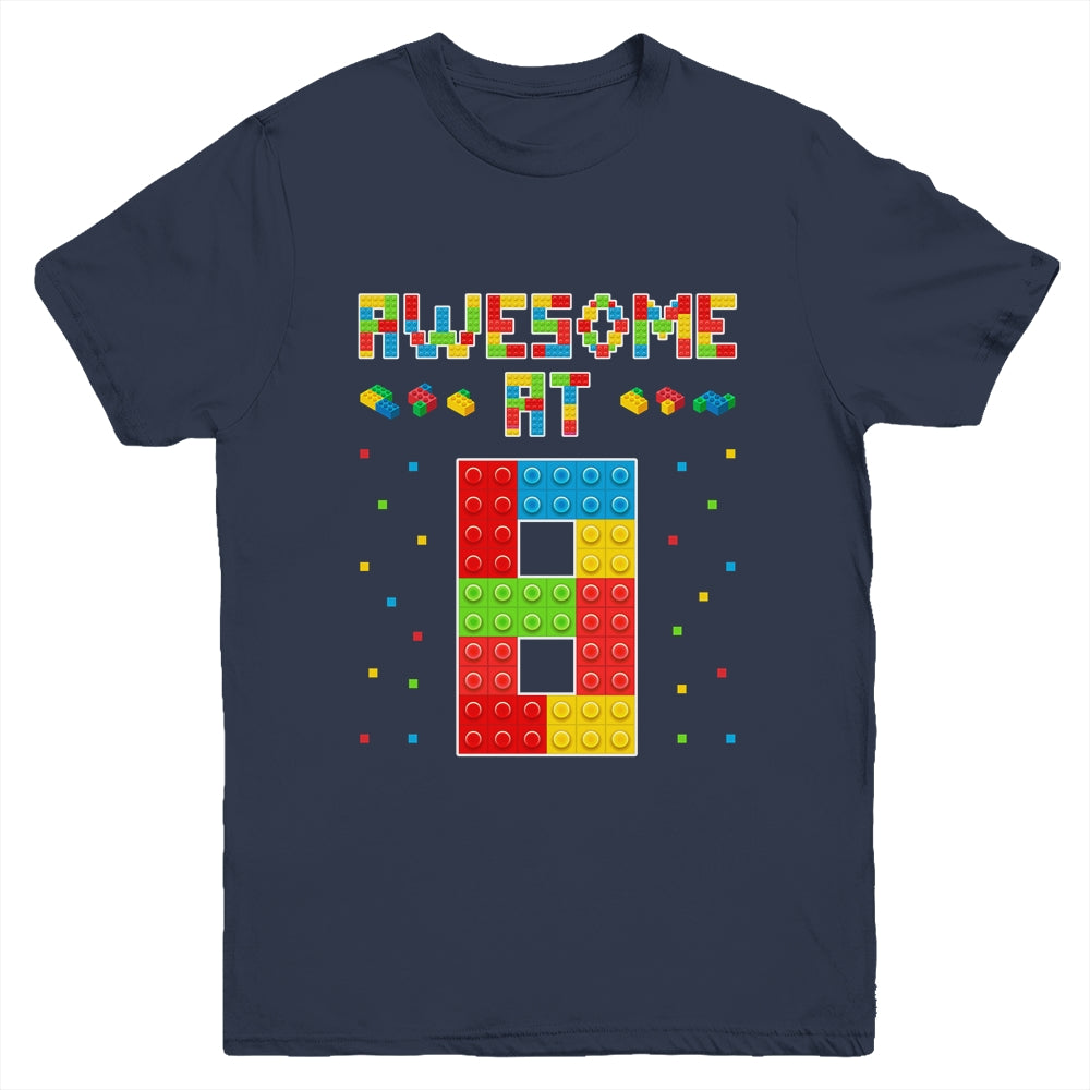 Building Blocks Bricks Awesome at 8 Years Old Birthday Boy Youth Shirt | siriusteestore