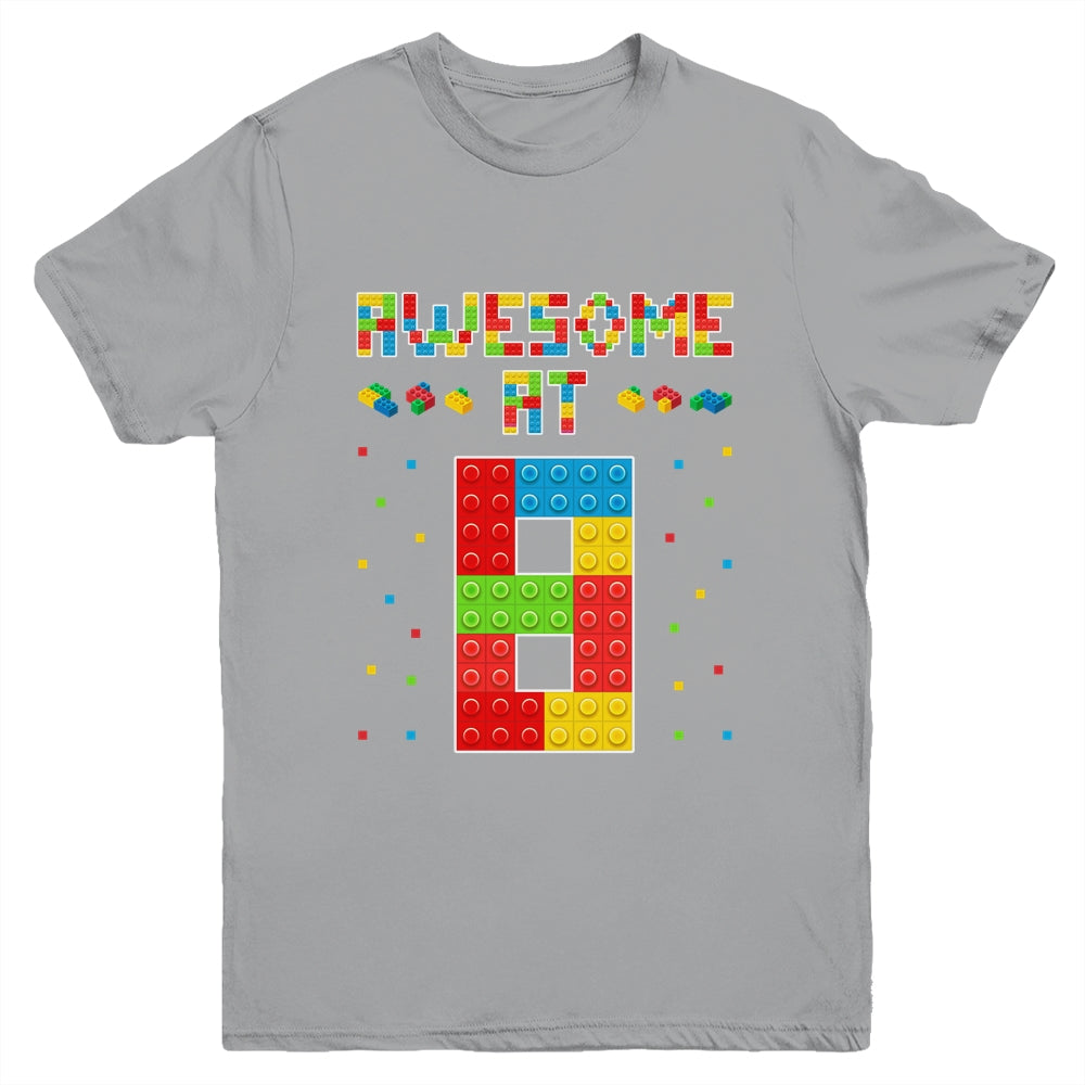 Building Blocks Bricks Awesome at 8 Years Old Birthday Boy Youth Shirt | siriusteestore