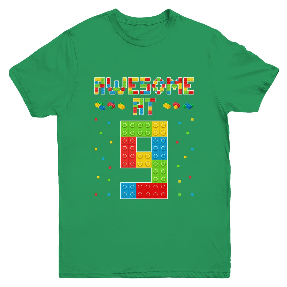 Building Blocks Bricks Awesome at 9 Years Old Birthday Boy Youth Shirt | siriusteestore