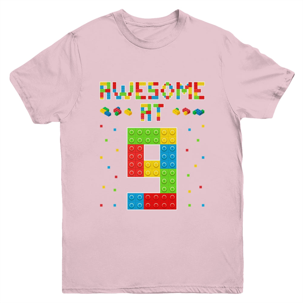 Building Blocks Bricks Awesome at 9 Years Old Birthday Boy Youth Shirt | siriusteestore