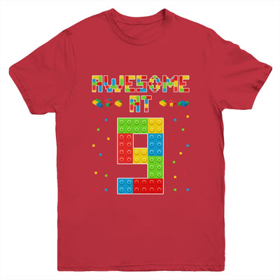 Building Blocks Bricks Awesome at 9 Years Old Birthday Boy Youth Shirt | siriusteestore