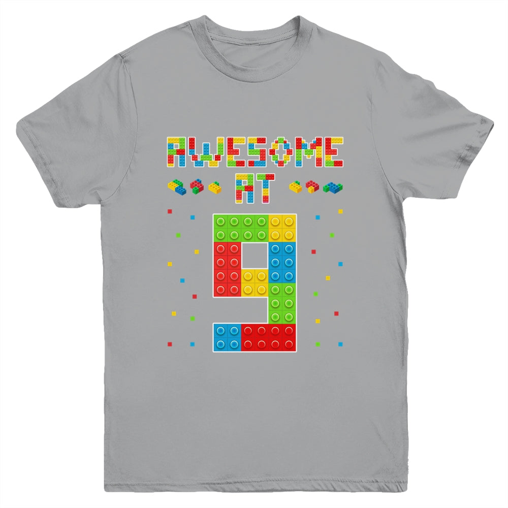 Building Blocks Bricks Awesome at 9 Years Old Birthday Boy Youth Shirt | siriusteestore