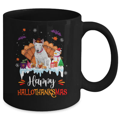Bull Terrier HalloThanksMas Halloween Thanksgiving Christmas Mug | siriusteestore