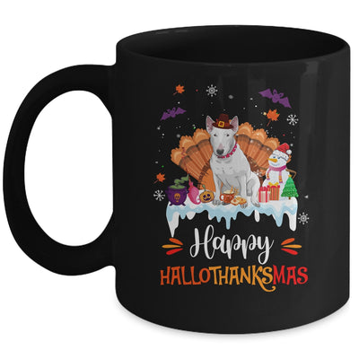 Bull Terrier HalloThanksMas Halloween Thanksgiving Christmas Mug | siriusteestore