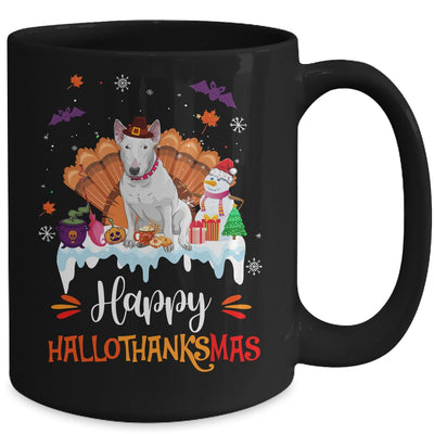 Bull Terrier HalloThanksMas Halloween Thanksgiving Christmas Mug | siriusteestore