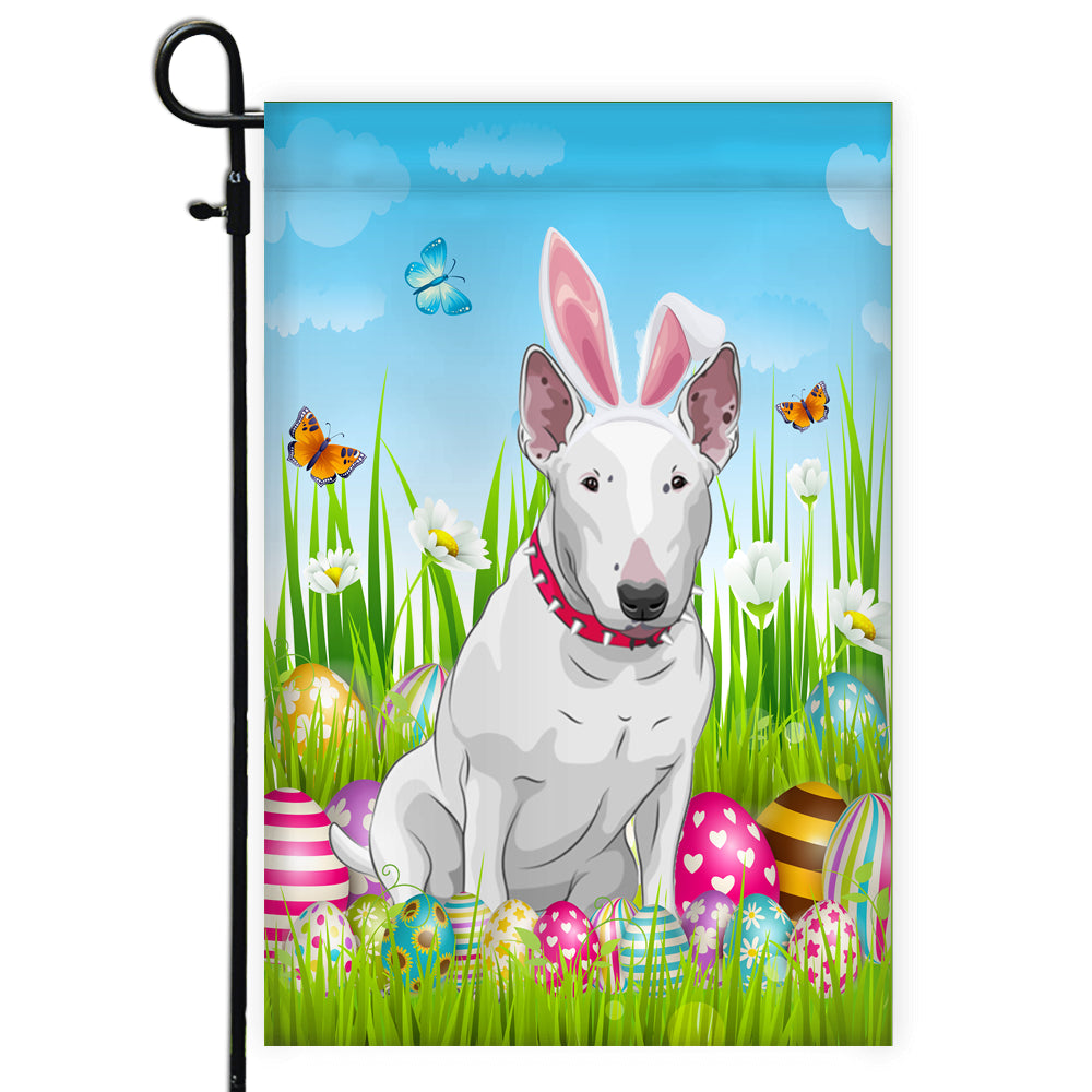 Bull Terrier Happy Easter Day Holiday Flag Funny Dog Dog Wear Bunny Ears Headband Cute for Home Decor | siriusteestore