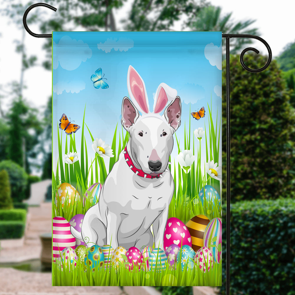 Bull Terrier Happy Easter Day Holiday Flag Funny Dog Dog Wear Bunny Ears Headband Cute for Home Decor | siriusteestore