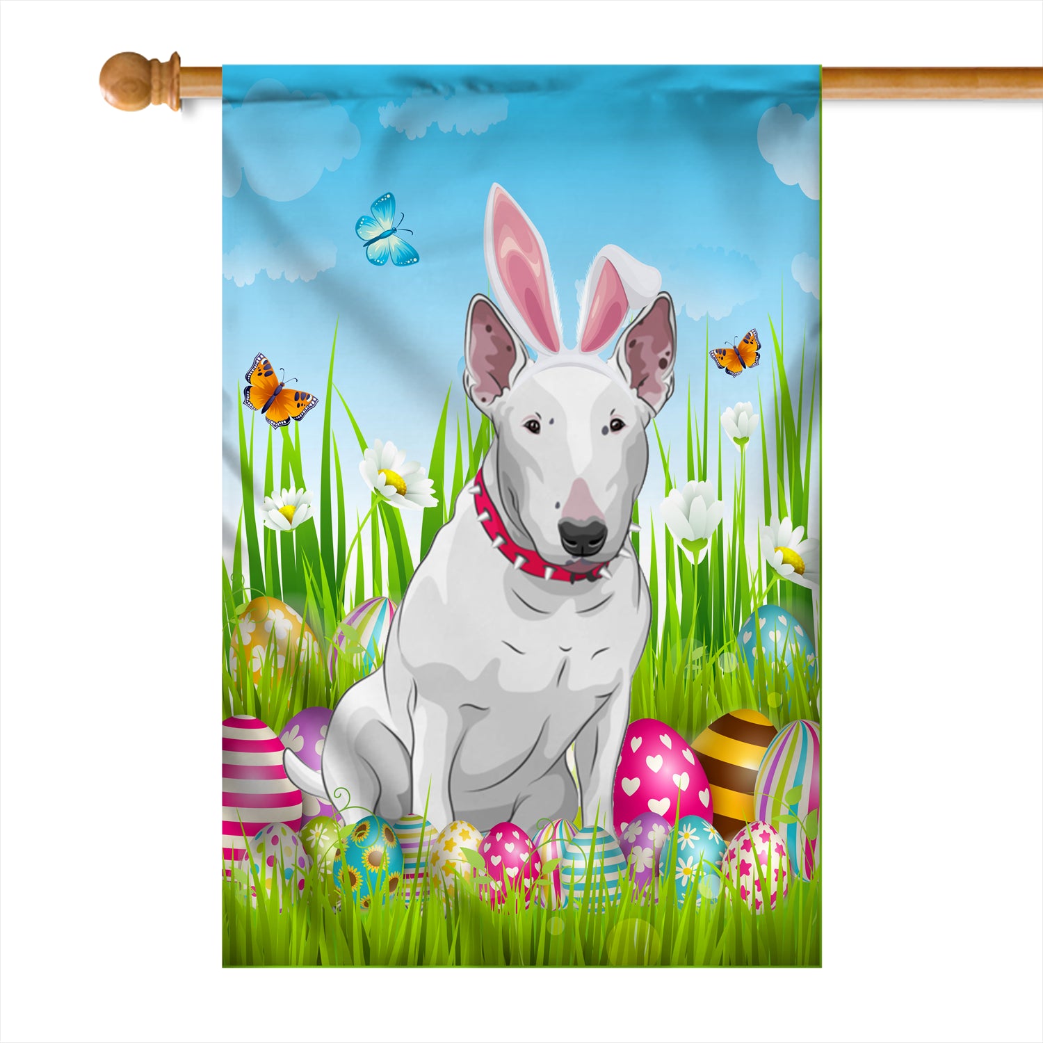 Bull Terrier Happy Easter Day Holiday Flag Funny Dog Dog Wear Bunny Ears Headband Cute for Home Decor | siriusteestore