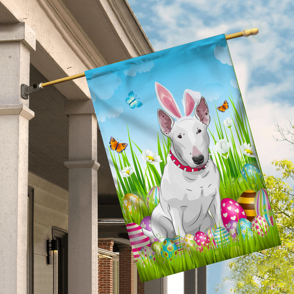 Bull Terrier Happy Easter Day Holiday Flag Funny Dog Dog Wear Bunny Ears Headband Cute for Home Decor | siriusteestore