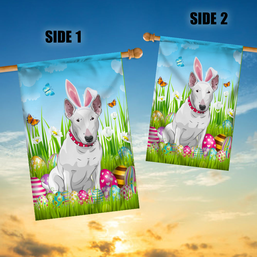 Bull Terrier Happy Easter Day Holiday Flag Funny Dog Dog Wear Bunny Ears Headband Cute for Home Decor | siriusteestore