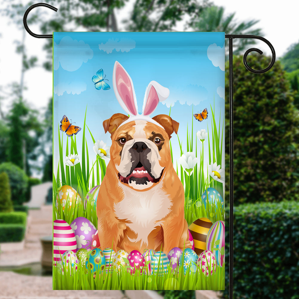 Bulldog Happy Easter Day Holiday Flag Funny Dog Dog Wear Bunny Ears Headband Cute for Home Decor | siriusteestore