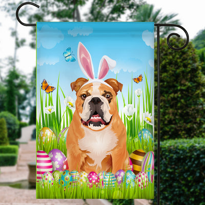 Bulldog Happy Easter Day Holiday Flag Funny Dog Dog Wear Bunny Ears Headband Cute for Home Decor | siriusteestore