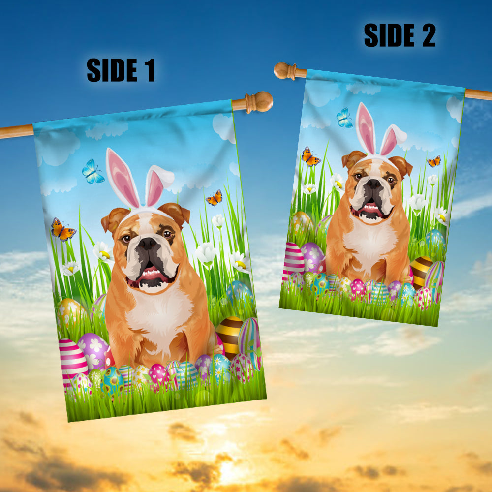 Bulldog Happy Easter Day Holiday Flag Funny Dog Dog Wear Bunny Ears Headband Cute for Home Decor | siriusteestore