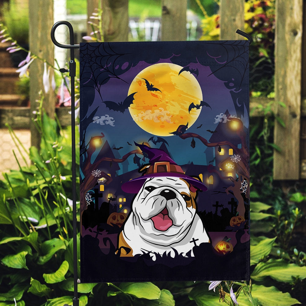 Bulldog Witch Halloween Flag Castle Background For Dog Lover Home | siriusteestore
