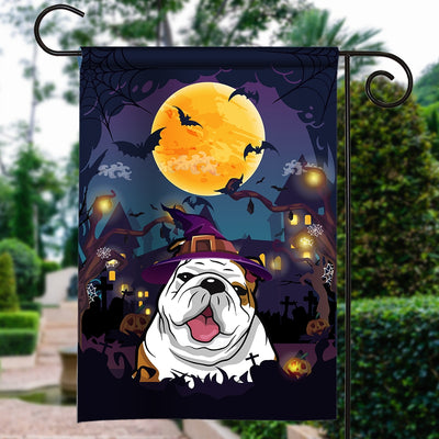 Bulldog Witch Halloween Flag Castle Background For Dog Lover Home | siriusteestore